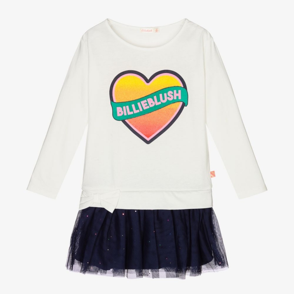 2/50 Billieblush Ivory & Blue Heart Tulle Dress
